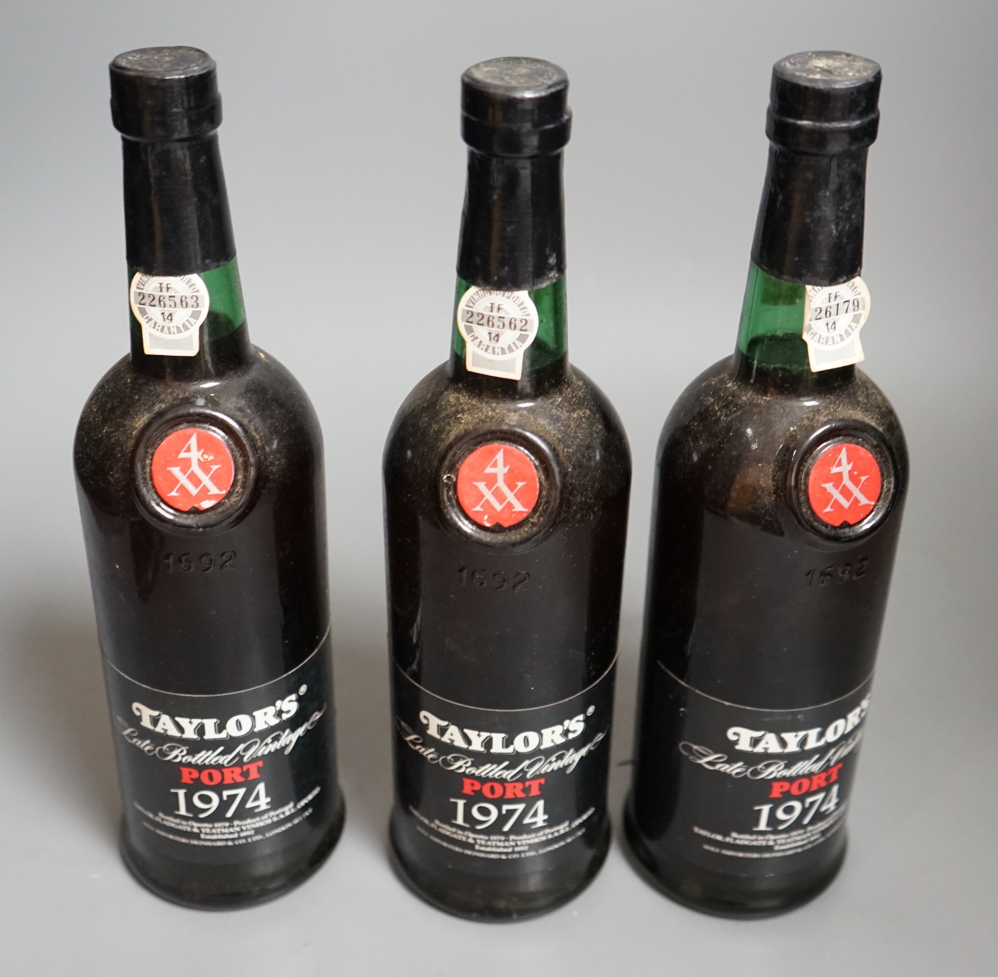 Three bottles of Taylors 1974 vintage Port